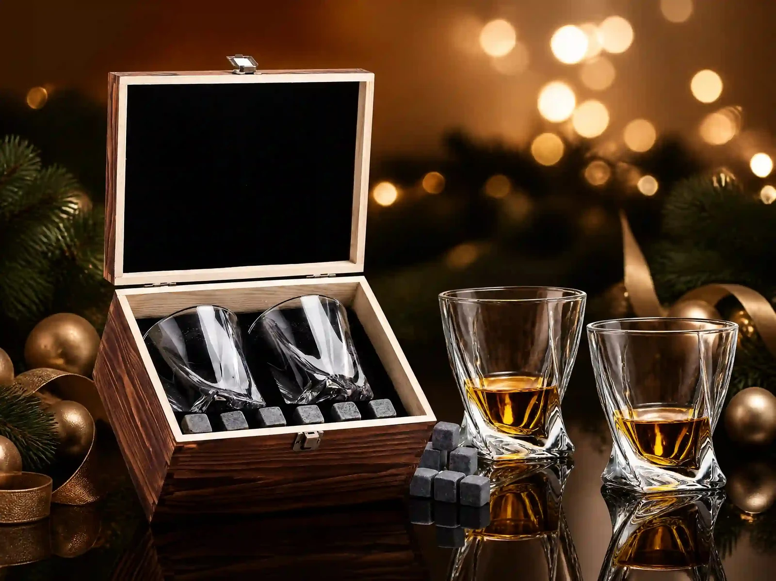 XZM001 Two-Glass Whiskey Stones Gift Set gift set details