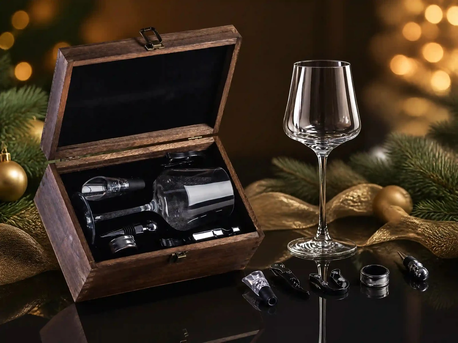 XZM107-A Single Stemmed Wine Glass Accessory Gift Set gift set details