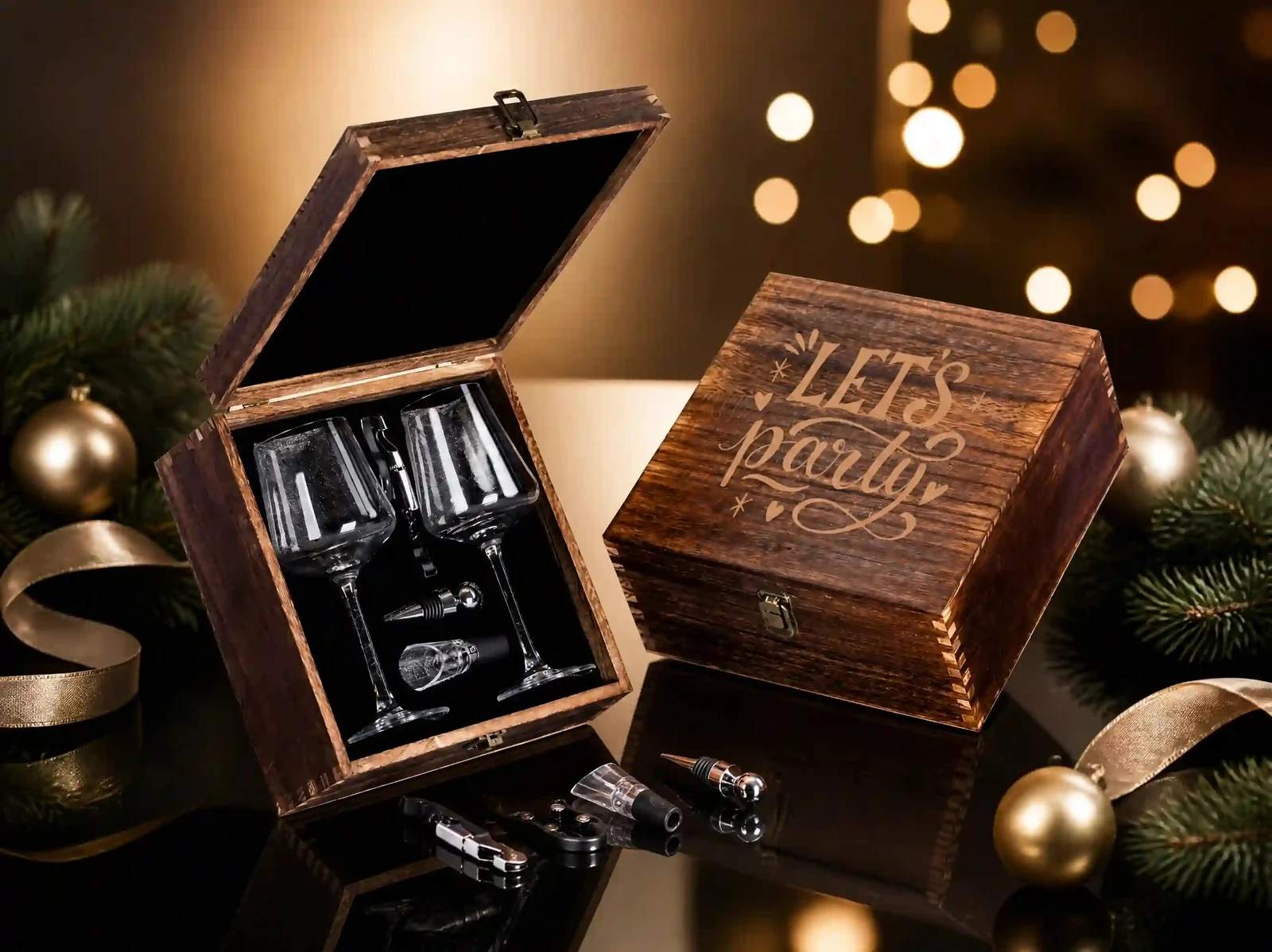 XZM108-A Two Slim Wine Glasses Accessory Gift Set gift set details
