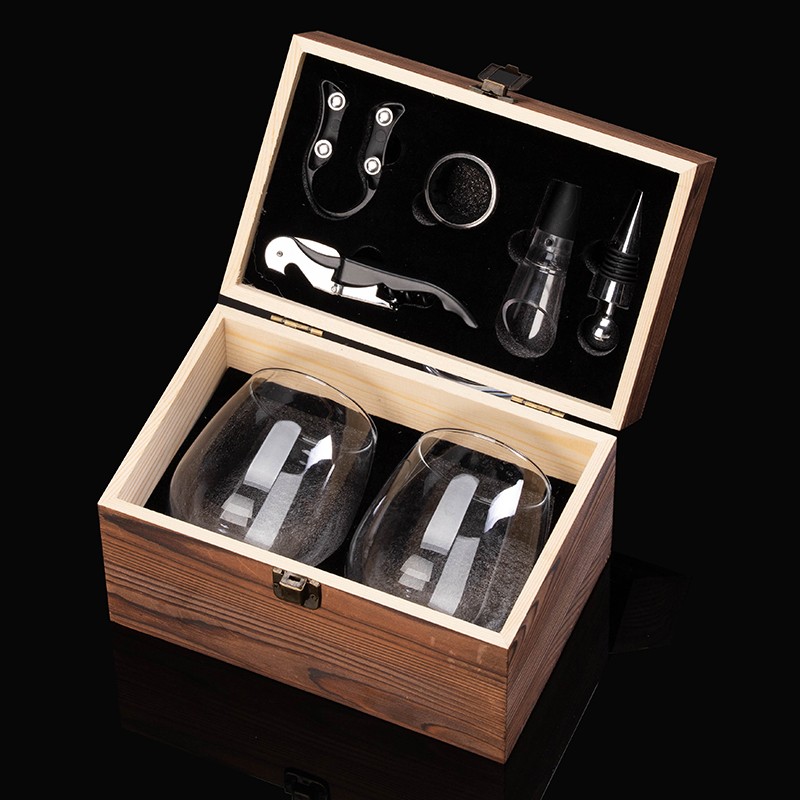 Model xzm063 Stemless Wine Glasses Wooden Set