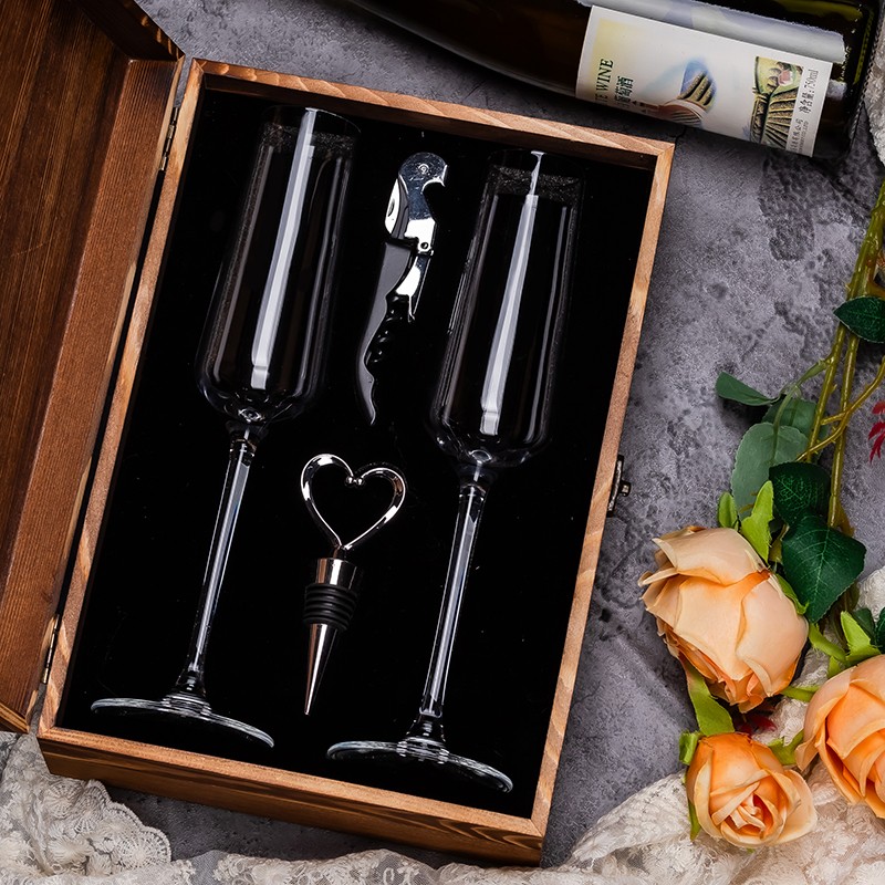 Model xzm132 Champagne Flutes Wooden Gift Set
